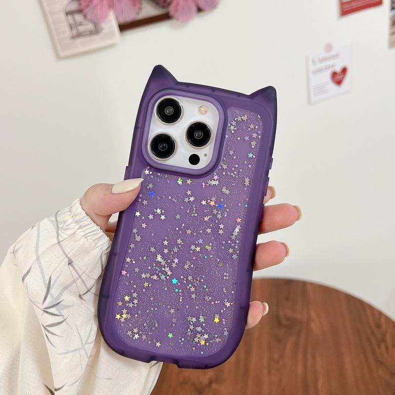 Glitter Clear Cat Ear Design Phone Shell For iPhone 15 Pro Max 14 Plus 13 12 Pro 11 Luxury Matte Silicone Shockproof Soft Case Cover