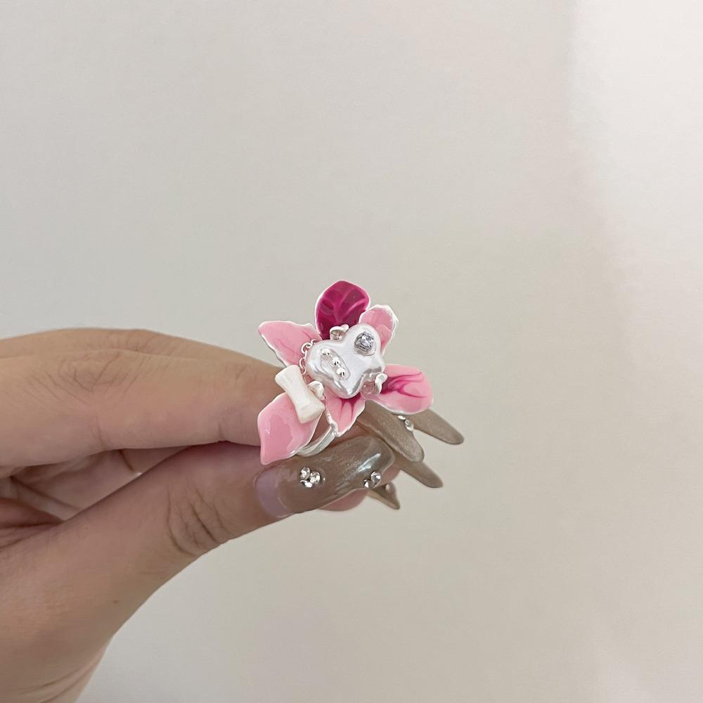 Белый Ирис Цветок Эмаль Кольцо на Палец Орхидея-Бабочка Французское Неправильной Формы Кольцо Женщины