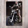 1pc Vintage Punk Motor Cycle Tattoo Metal Tin Sign - Retro Wall Art with Black Lace Outfit & Chopper Motor Cycle Design