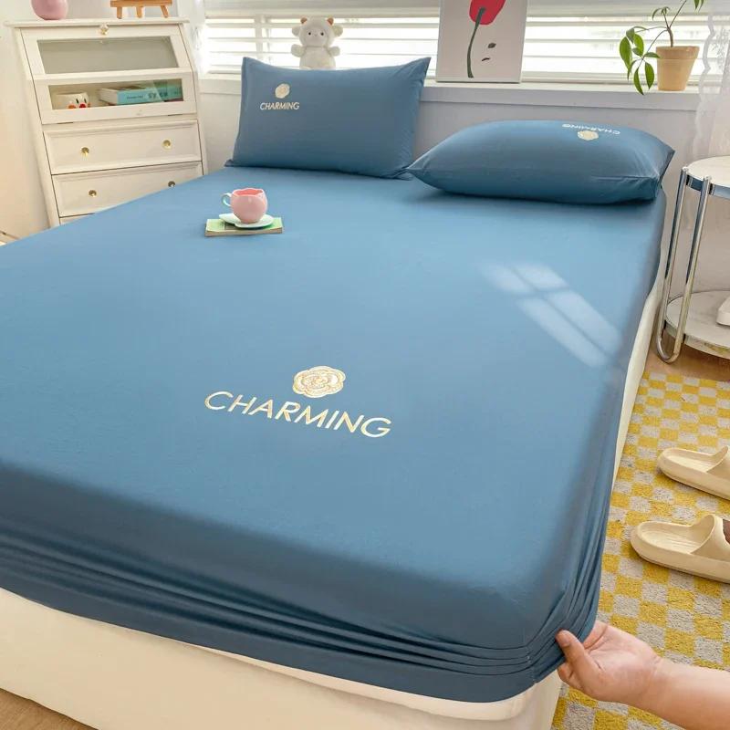 Простыня из египетского хлопка с вышивкой и резинкой, простой противоскользящий регулируемый наматрасник, мягкая удобная простыня