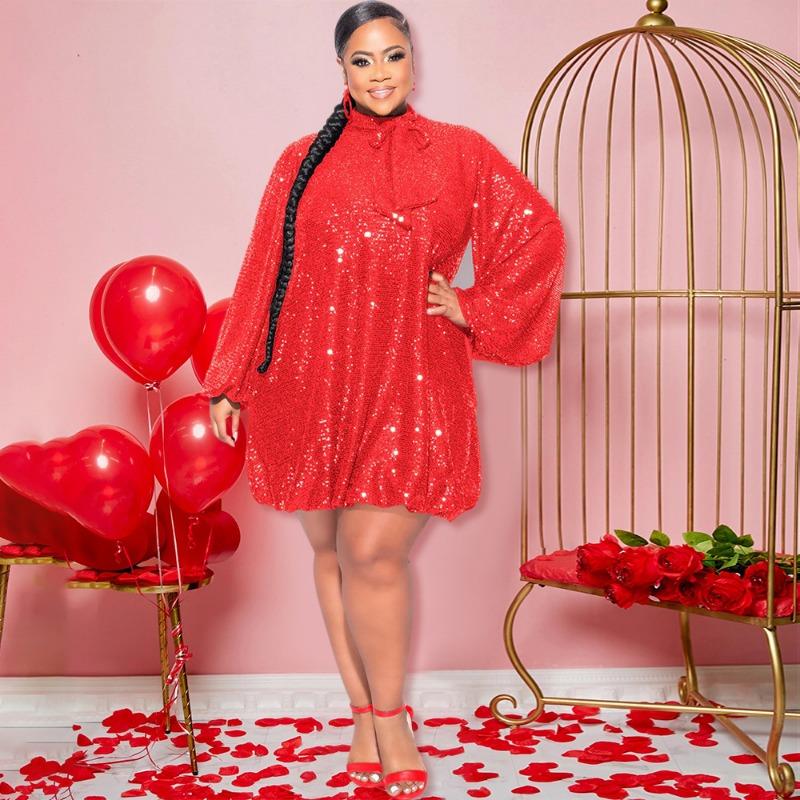 Women's Loose Sequin Long Sleeve Dress Short Dress Party
