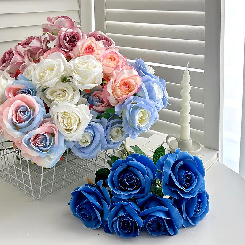 Rose simulation flower crushed ice blue rose home living room decoration Valentine's Day fake flower wedding hall decoration manufacturer wholesale