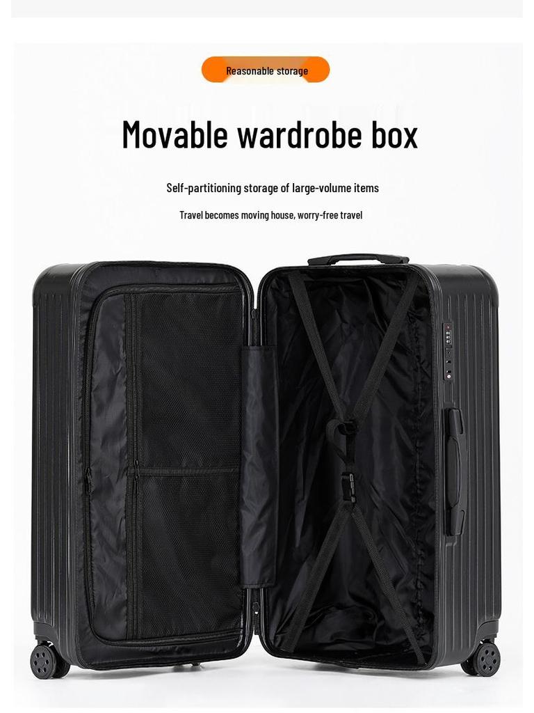 Утолщенный 24-дюймовый ПК-чемодан на колесиках: Ударопрочный чемодан большой вместимости с кодовым замком, доступный в размерах 26" и 30", с кожаной отделкой для женщин.