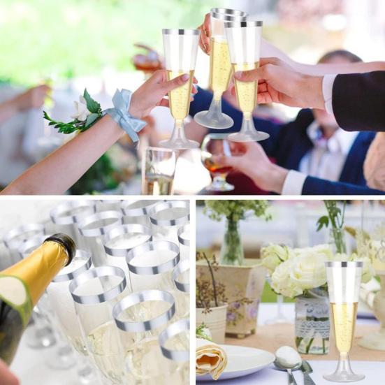 5 шт. Пластиковые стаканы-тумблеры 150 мл Прозрачные Элегантные Одноразовая Посуда для Вечеринок с Золотым Ободком Легкая Посуда для Напитков для Свадеб Банкетов И Празднований