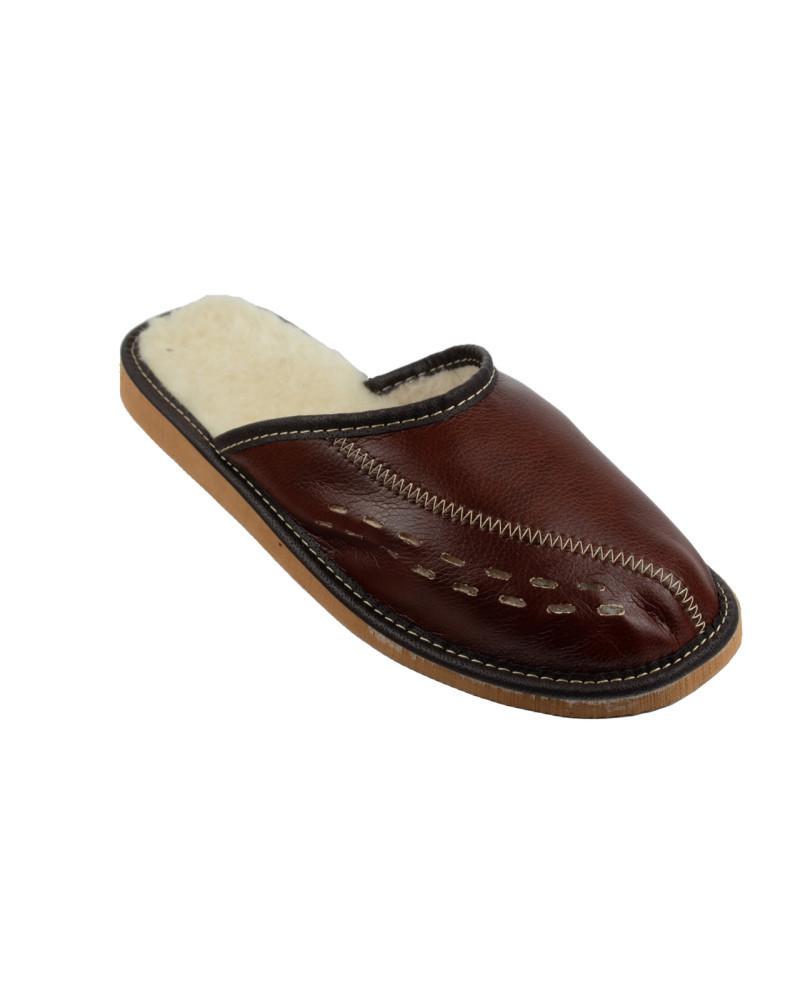 Dark brown, insulated men's slippers, men's slippers with fur 42