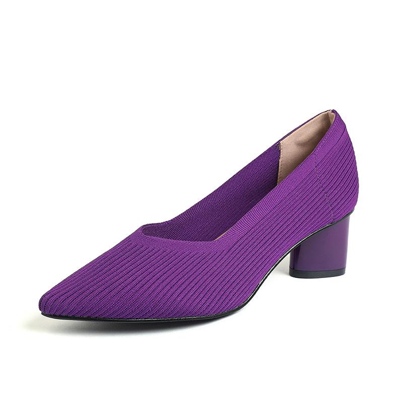Мода 2025 Острый носок Средний каблук Дышащие Удобные Вязаные туфли Женские Неглубокий вырез Массивный каблук Мода Zapatos De Mujer Туфли-лодочки
