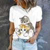 Cute Cat Print High Quality Short Sleeve Street Fashion Loose Round Neck T-shirt Summer New Casual Comfortable Women's T-shirt