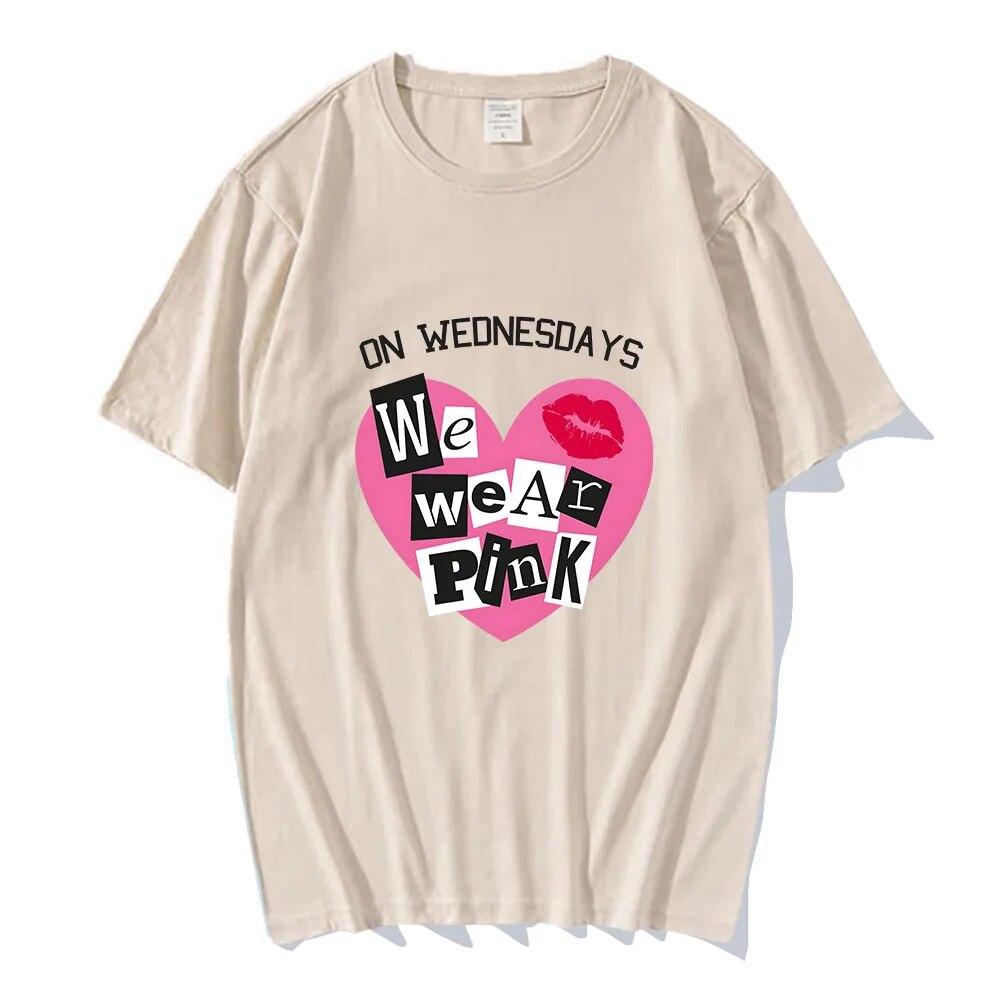 MeanGirls On Wednesday We Wear Pink T-shirts Short Sleeve Soft Cotton Tee-shirt Casual Spring Women/Men Tshirt Graphic Print Tee