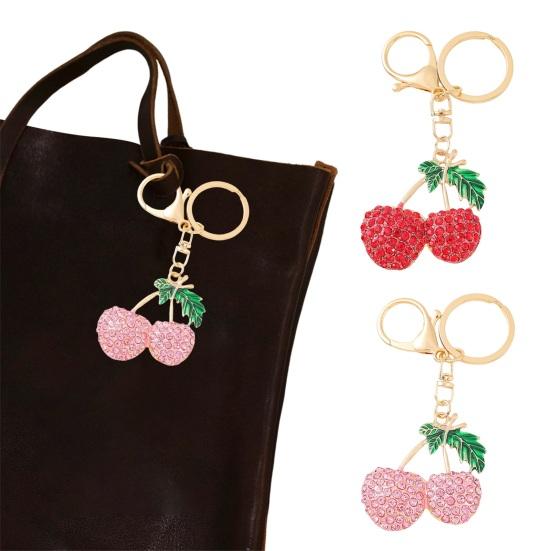 Girl Keyring Cherry Shape Charm Sparkling Rhinestone Keychain Pendant Bag Handbags Backpacks Charm Accessories