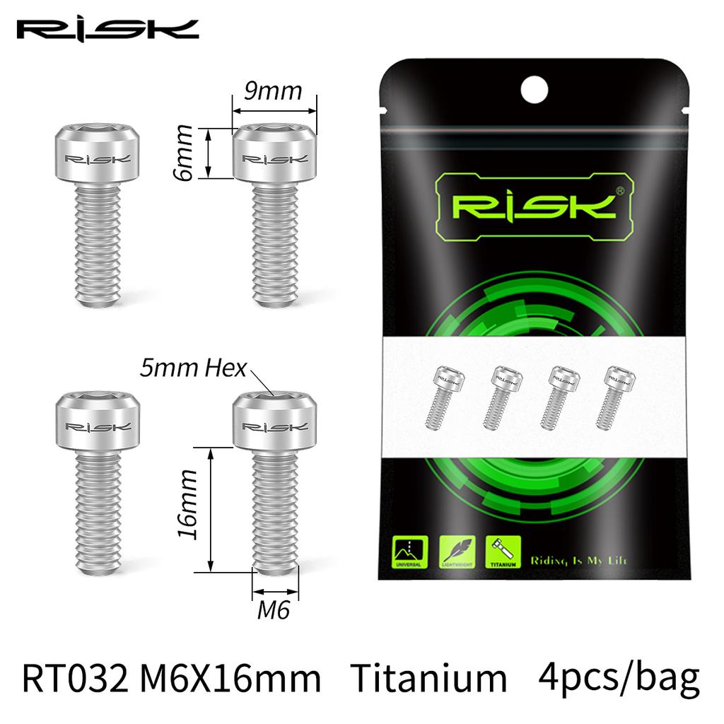 RISK 4PCS M6x16 M6x18 M6x20mm Titanium Bicycle Disc Brake Clamp Caliper Bolts MTB Mountain Road Bike Fixed Screws M6*16/18/20mm