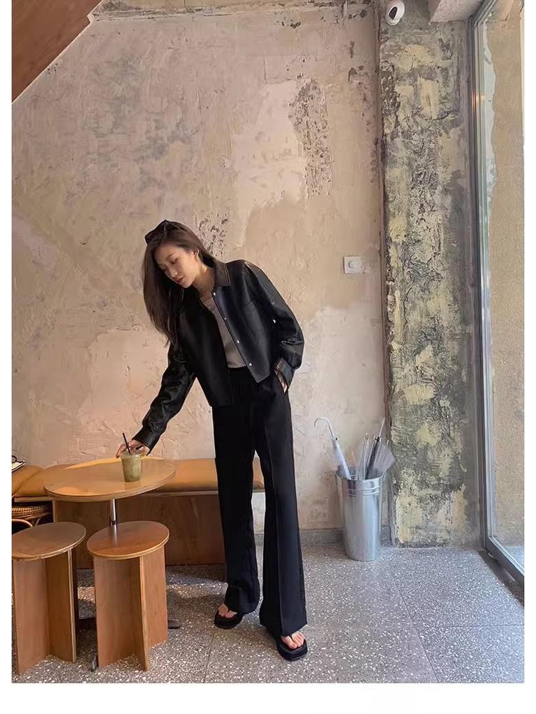 Trendy Women's Hong Kong-Style PU Leather Motorcycle Jacket - Chic, Versatile Outerwear for Spring, Autumn, Winter.