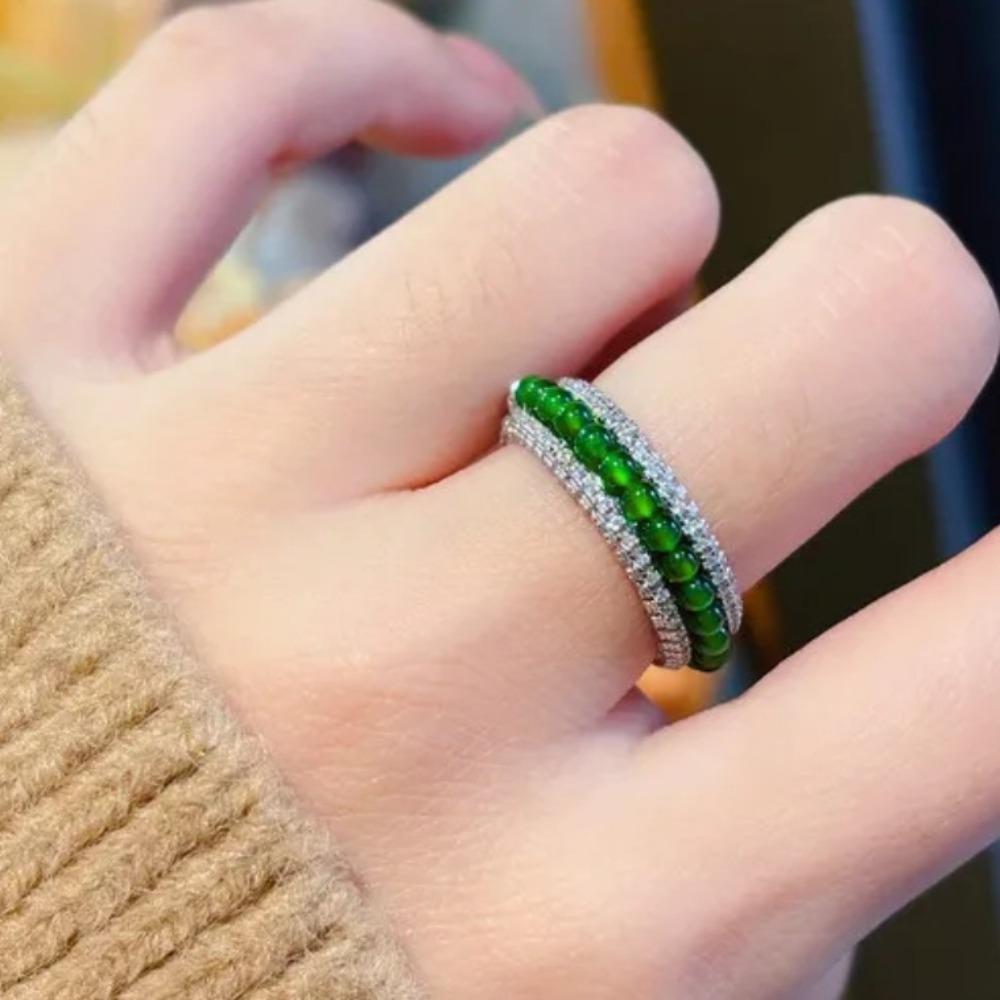 Round Beads Full Diamond Ring High Value Small Fragrant Wind Circle Row Ring Light Luxury Temperament Ring