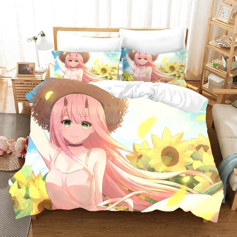Аниме Darling in the Franxx 02 Zero Two Пододеяльник Постельное белье Двухместный Твин Полный Queen King Взрослый Дети Постельное белье Пододеяльник