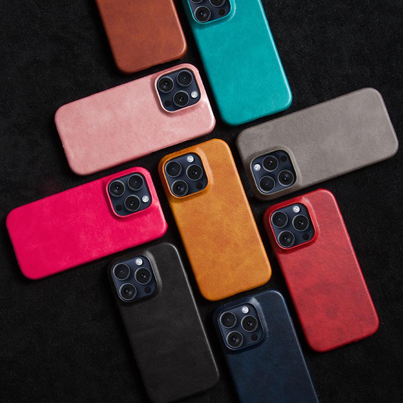 For iPhone 16 Pro Max Case Calf Texture PU Leather Coated PC Phone Cover
