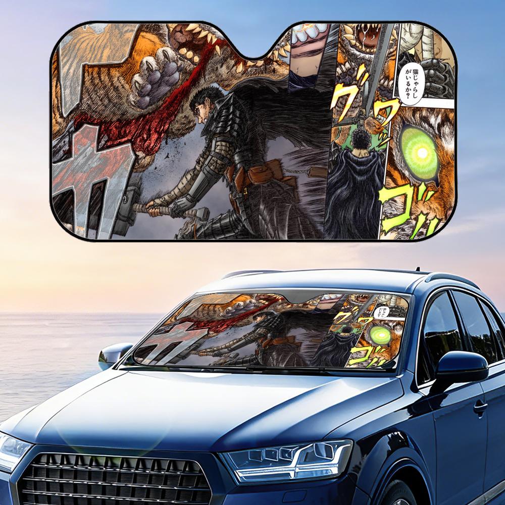 B-Berserk Anime Sun Visor Reusable Aluminum Foil UV Protector Heat Three-layer Insulation Windshield Sunshades