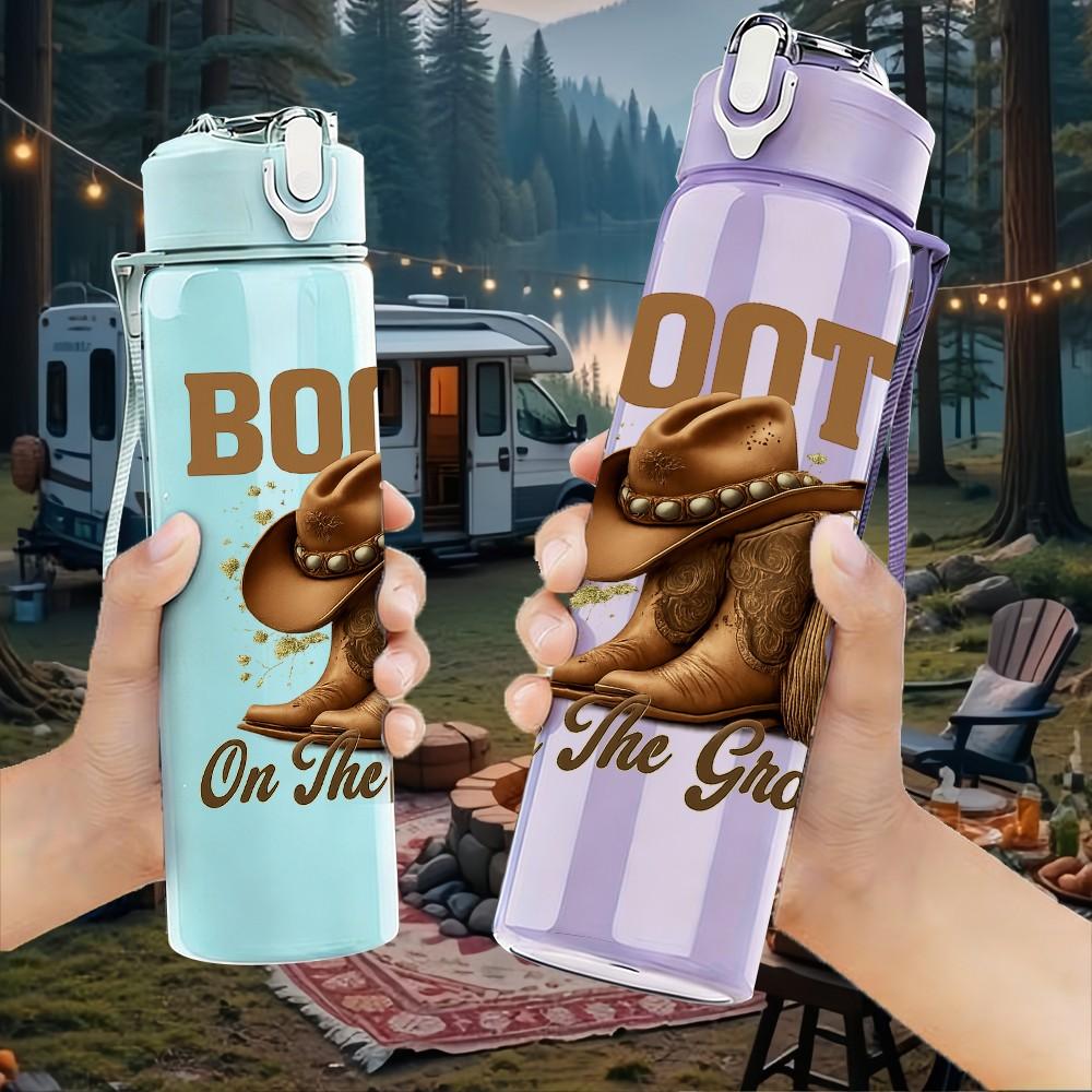 1PC Boots On The Ground Western Print 750ml Color Plastic Sports Water Bottle Leakproof Flip Straw Lid Suitable for Sports Office Home Use
