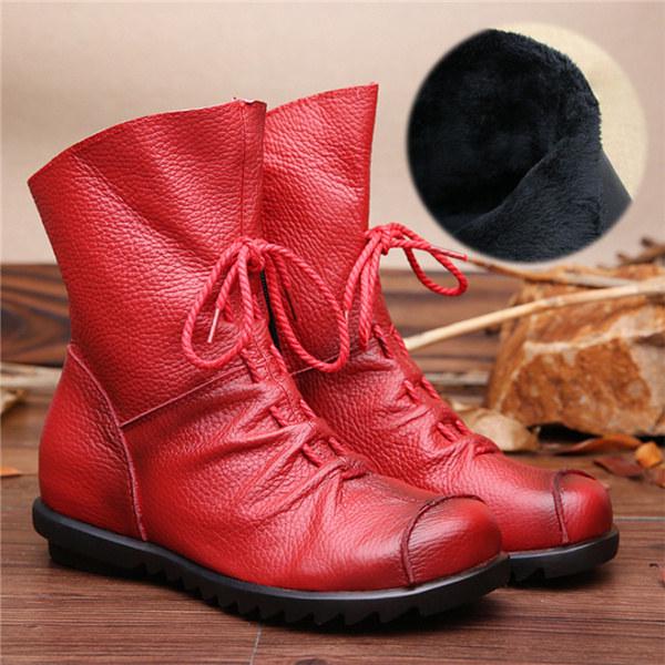 Genuine Leather Women Boots with Fur Soft Cowhide Women's Winter Shoes Ankle Boots