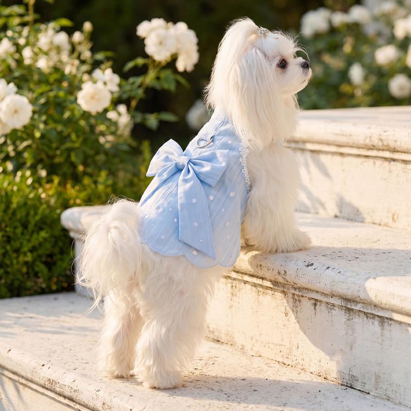 Cute Lace Bow Dog Dress 3D Jacquard Breathable Puppy Summer Clothes With Traction For Small Medium Teddy Chihuahua Dog Clothes