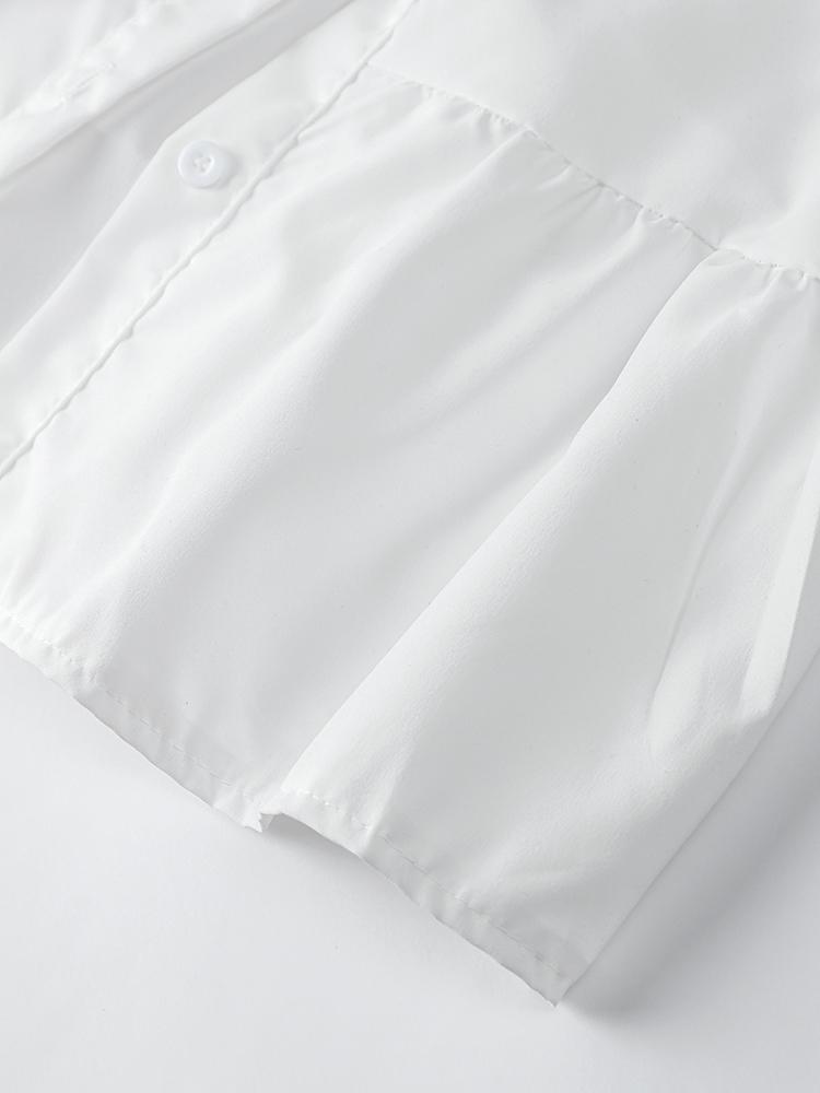 Harajuku Кукольный воротник Белая Милая Рубашка Женская Свободная Милая Шнуровка Французские Топы Женские Осенние Модные Длинные Рукава Однотонные Рубашки Для Женщин