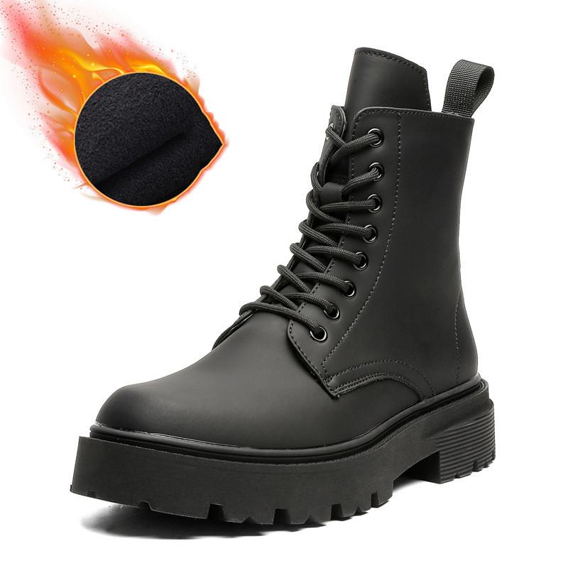 British Style Men Fashion High Motorcycle Boots Black Trend Original Leather Shoes Cowboy Autumn Winter Boot Cool Platform Botas