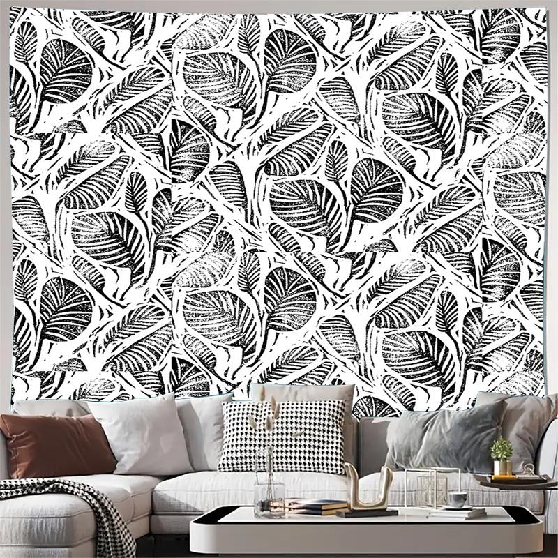 Botanical Tapestry Wall Decor Black White Leaf Pattern Nature Aesthetic Dorm Room Decor Bohemian Tapestry Minimalist Wall Art Ju