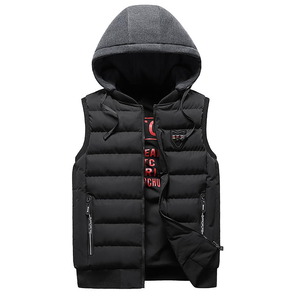 Мужская Зимняя Мода Воротник-стойка Жилет Жилет Куртка Топ Пальто С капюшоном