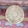 Wooden Handicrafted Brass Stool - Intricately Engraved Gold Coffee Accent Table, Boho Side Table Home Decor, Indian Side Table or Ottoman