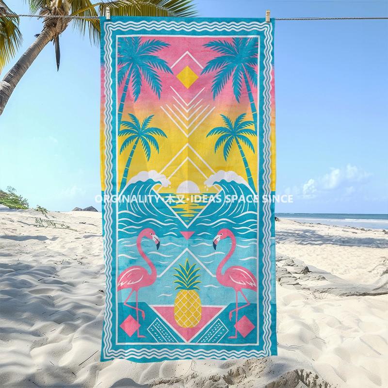 Tropical Flamingo Pineapple Beach Towel Patterned Sunscreen And Windproof Suitable For Swimming Pool Camping Travel