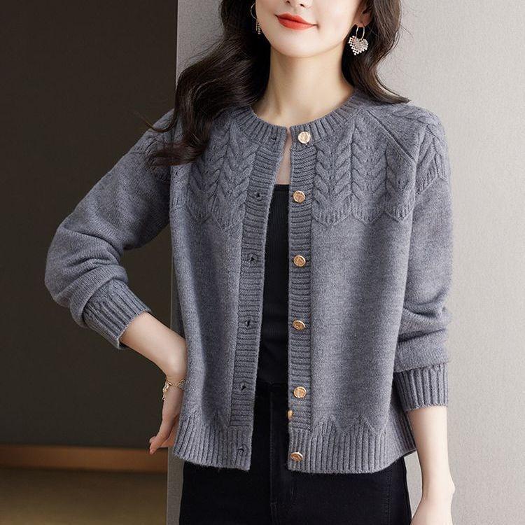 Весенне-осенний женский вязаный кардиган с круглым вырезом, свободный модный вязаный свитер, топ для женщин