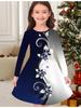 Girls' Autumn and Winter Fashion Dress, 3D Flower Print Round Neck Long Children's T-shirt Dress, Casual Versatile, Christmas Clothing