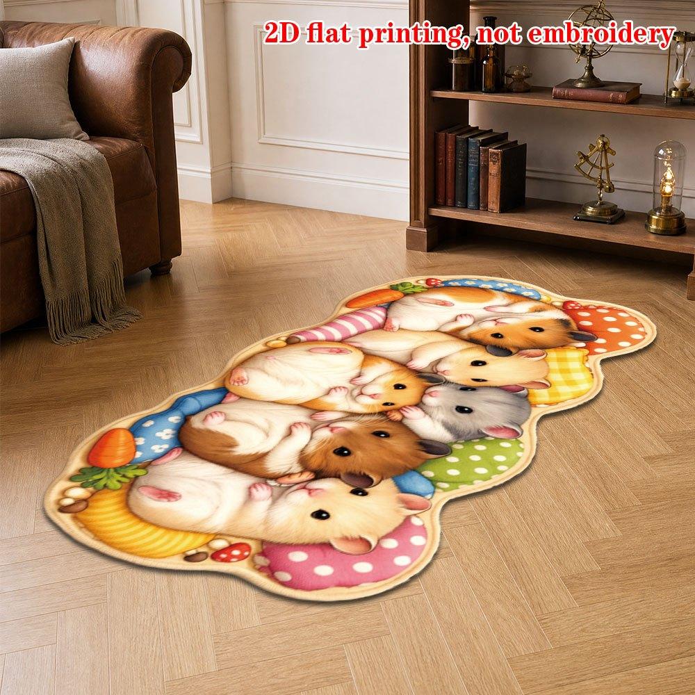 Cute Stacked Hamster Irregular Rug Colorful Polka Dot Carrot Print Non Slip 2D Printing Doormat Bedroom Room Floor Mat