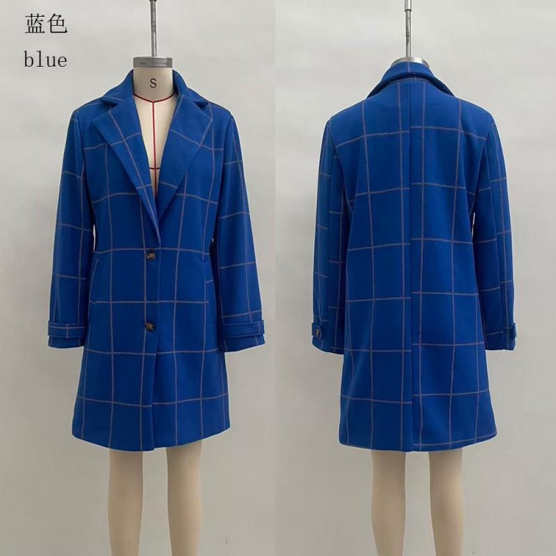 Womens Vintage Plaid Mid-Length Collared Coat Casual Winter Outerwear
