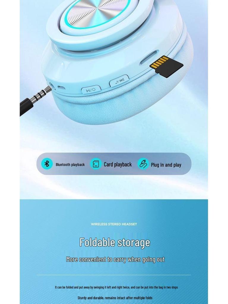 B39 Over-Ear Bluetooth Headphones: Cool Light Effects, Card Slot, Excellent Sound Quality for Male and Female Students