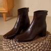 Woman Leather Short Boots Square Head Low-barrel Elastic French Style Short Boots 2024 Autumn Chic Back Zip Casual Short Boots
