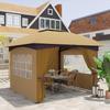 3.4 x 3.4 m Garden Gazebo, Beer Tent with Ventilation Roof, Arched Windows, Steel Frame, Beige