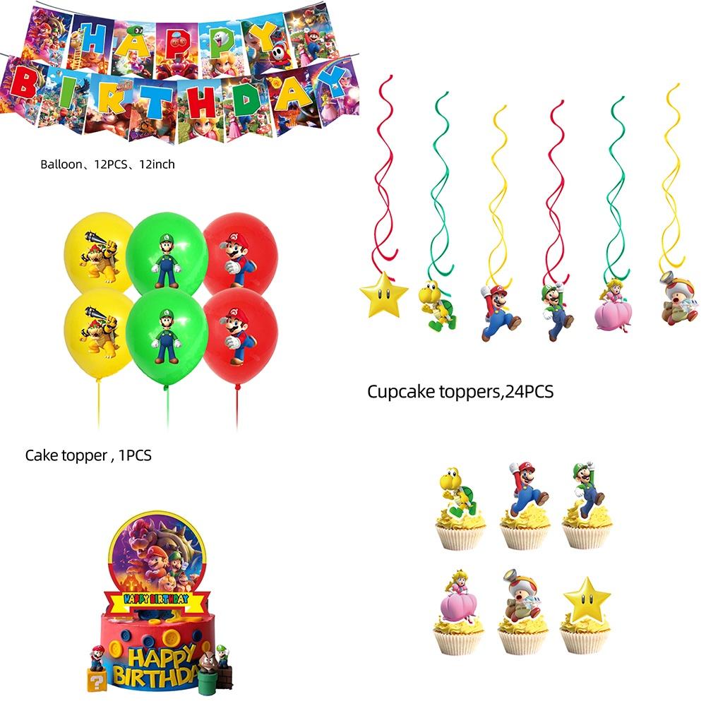 Mario Movie Kids Birthday Party Decoration Banner Tableware Supplies