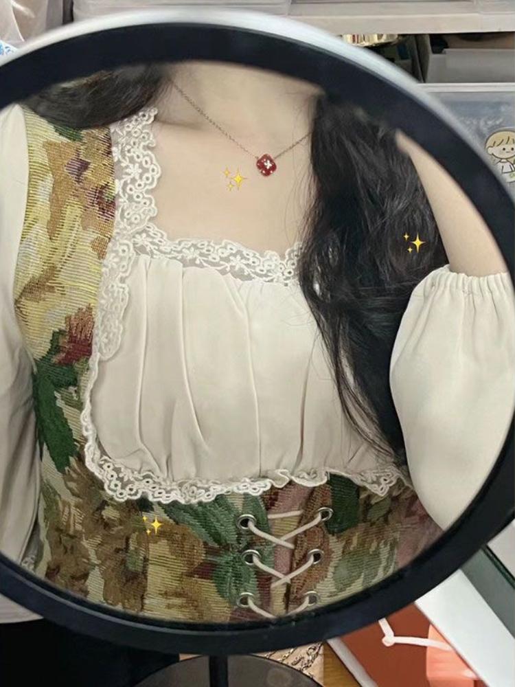 French Retro Palace Style Fake Two Piece Dress Women Vintage Long Sleeved Party Long Dresses Female Casual High Waist Fashion Slim Clothing