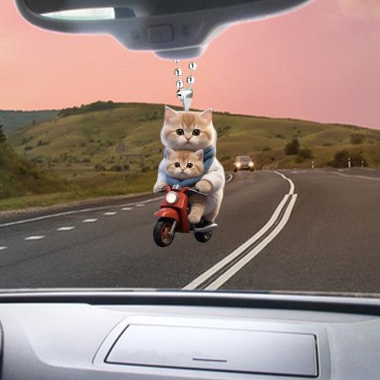 Motorbike Cat Acrylic Hanging Decoration Home Indoor Christmas Tree Car Rearview Mirror 2D Flat Riding