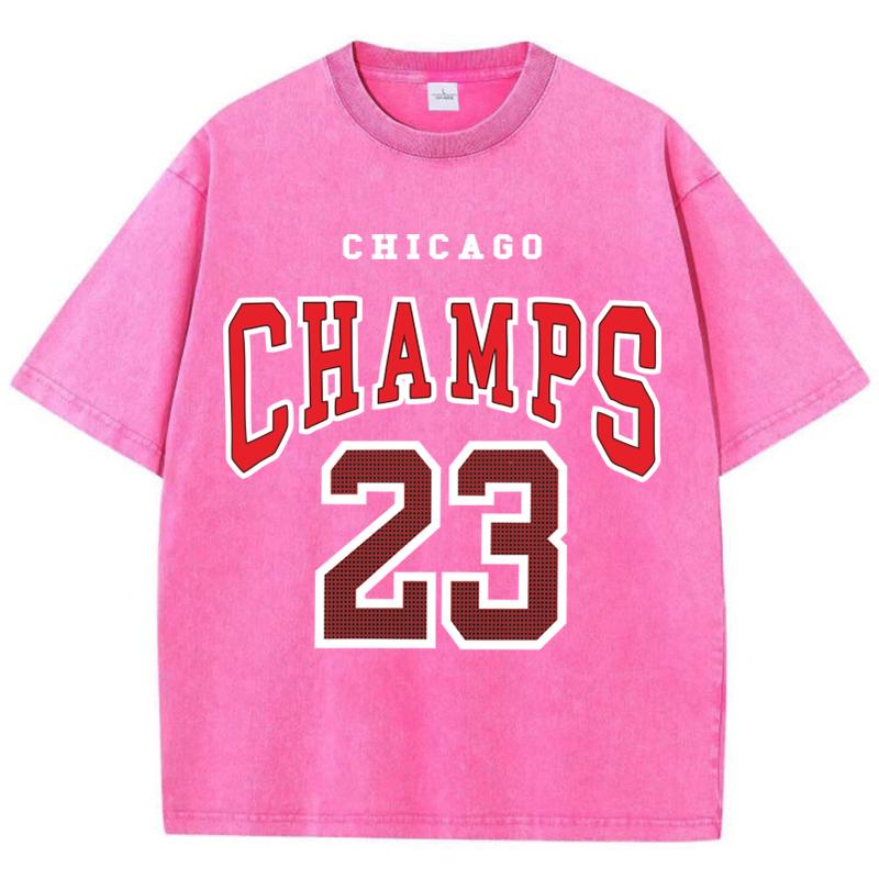 Women'S Cotton Washed T-Shirts All-Math Loose Distressed Tops Chicago Champs 23 Letter Prints Short Sleeve Summer Female Clothes