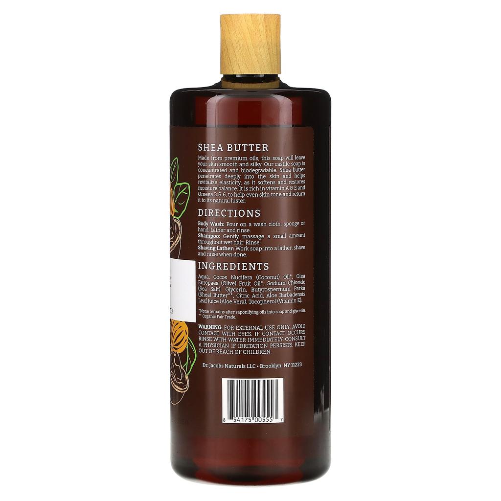 Dr. Jacobs Naturals Vegetable Rich Castile Body Wash, Organic Shea Butter, 946 Ml (32 Oz)