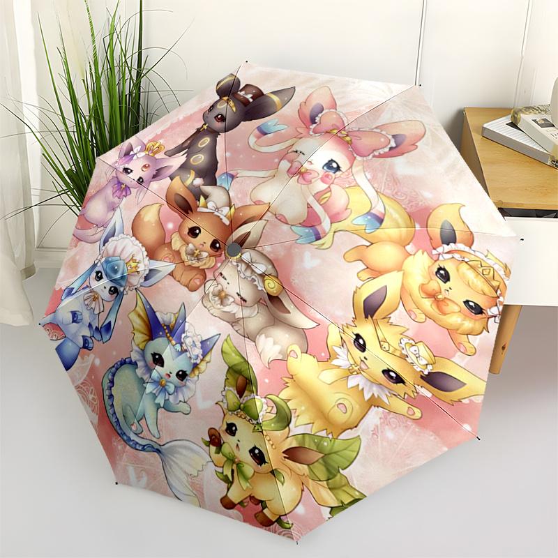 1pc Enchanted Eeveelutions Durable Cartoon Folding Umbrella, Portable 3-Fold Compact Umbrella for Men and Women, Suitable for Travel or Daily Use.K028