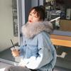 Autumn And Winter Denim Plush Jacket Women's Loose Hooded Thickened Lamb Wool Cotton Jacket