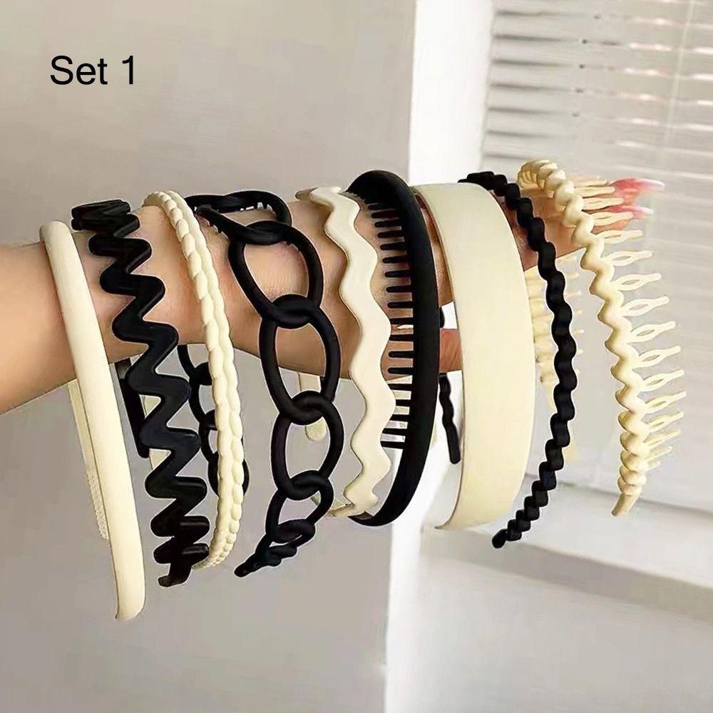 8Pcs Unisex Wavy Non-slip Hair Hoop Set Combing Hairbands Set Head Hoop Teeth Head Bands