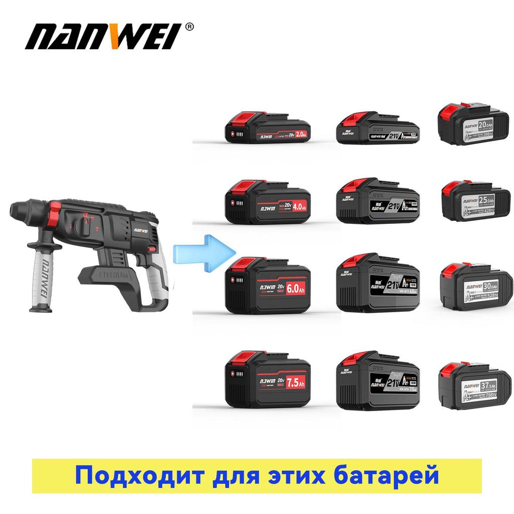 NANWEI Электрическая дрель-перфоратор с бесщеточным двигателем и функцией удара на 980 об/мин
