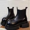 2025 Новые женские ботильоны на толстой подошве Осенне-зимняя обувь Элегантные современные сапоги-чулки Круглый носок Средний каблук