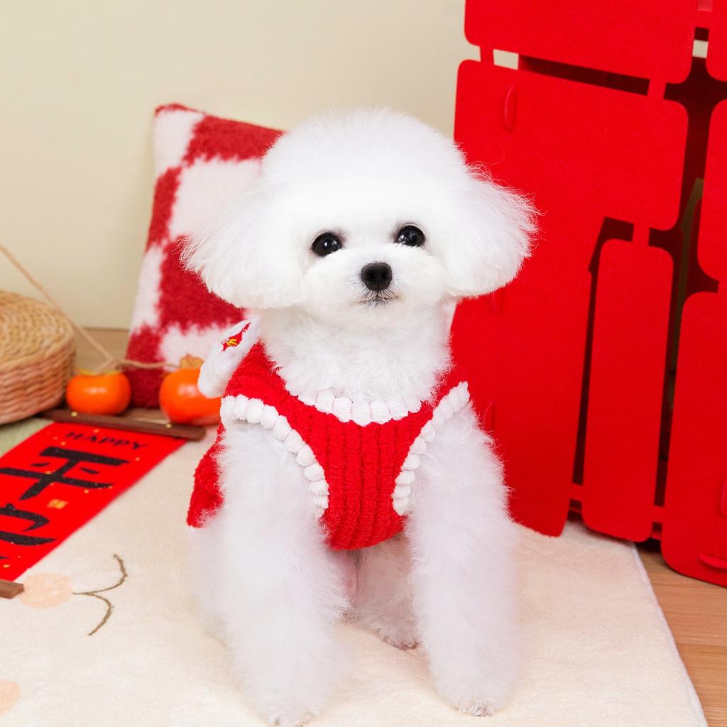 Dog clothes Teddy Pomeranian Schnauzer pet clothing big red festive cat autumn and winter 11 New Year's draw vest