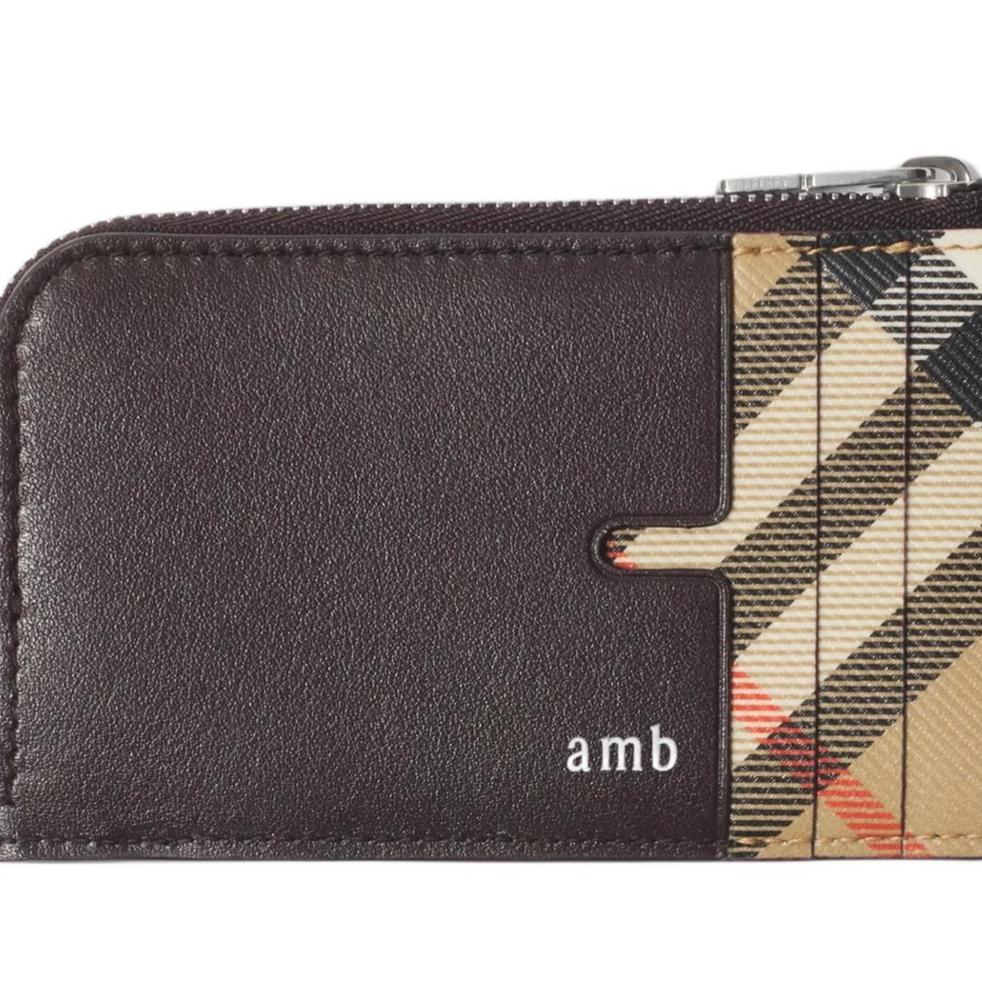 Burberry EKD Knight Embossed Leather Zip Card Holder Dark Brown Genuine Leather Coin Purse for Men Daily Use Business Travel 81189391