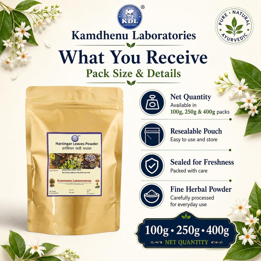 Kamdhenu Laboratories Порошок из листьев Харсингар (Никтантэс арбор-тристис) 100 г Оттенок Сухой и Измельченный вручную Сохраняет натуральные ингредиенты в целости | Порошок из листьев Харсингар