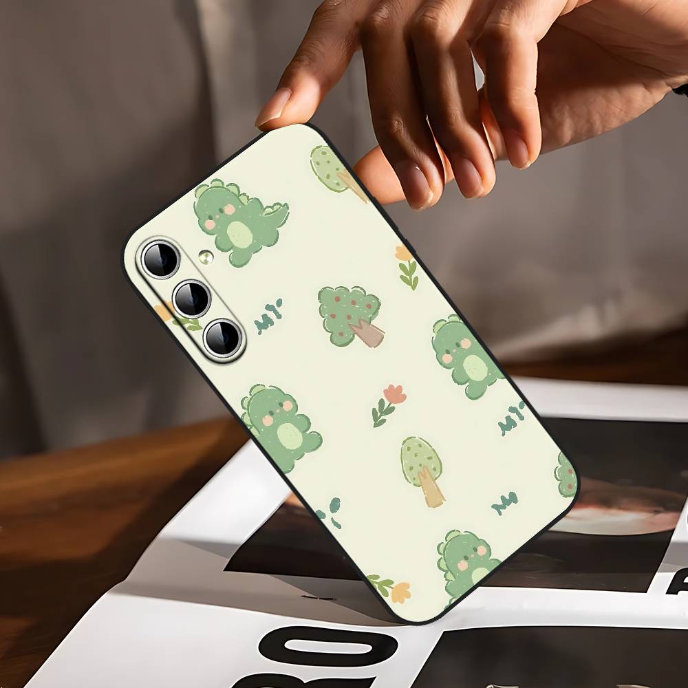 Милый Чехол для Телефона с Динозавром для Samsung Galaxy S24/S25/S22/S30/Note20/Lite/Ultra/5G/Plus/FE Мягкий Черный