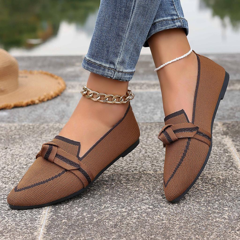 Модные туфли-лоферы с дышащим вязаным верхом и плоской подошвой для женщин, мягкая подошва, легкие и удобные, женские лоферы с острым носком, слипоны, балетки